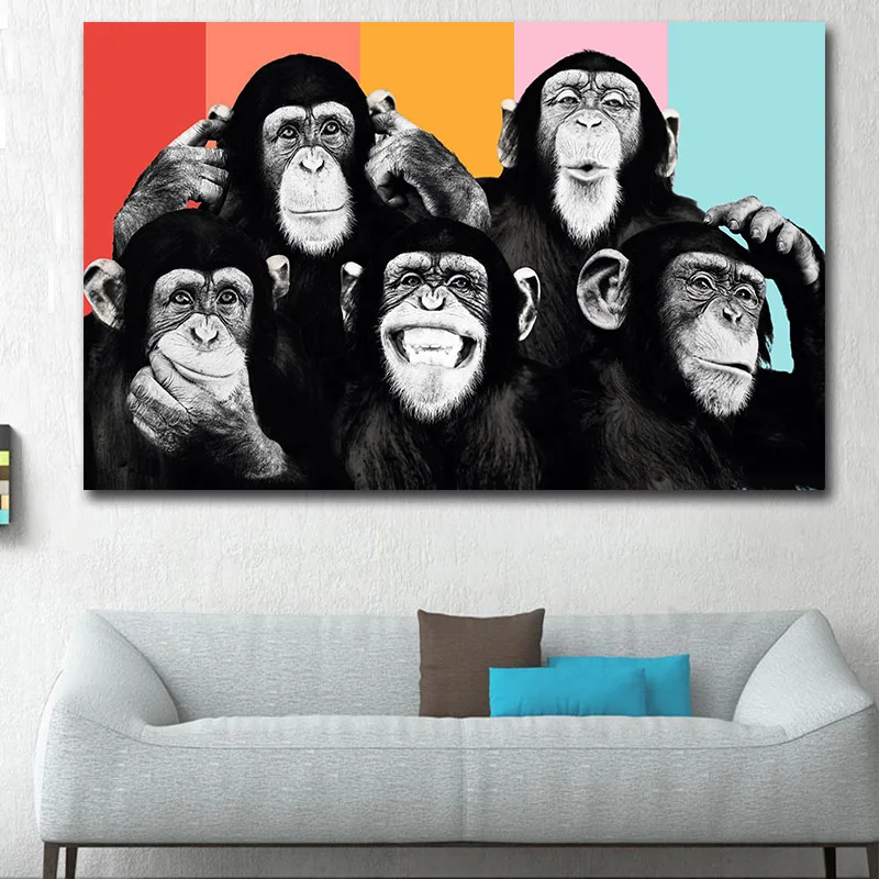 

GOODECOR Modern Cute Animal Wall Art Pop Art Funny Chimps Wall Pictures For Living Room Home Decor Printed Frameless