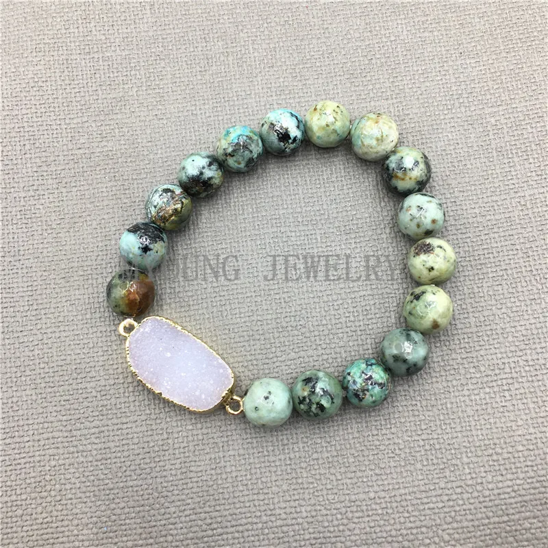 MY0530 Semi-Precious Stone Ocean Jaspers Beads Bracelets With Agates  Druzy Cluster Connector pulseira feminina