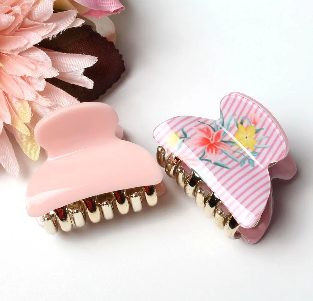 4cm Mini Hair Clip Set Flower Printing Hair Claws Acrylic Solid Hair Clips For Girl Hairpins Hair Accessories