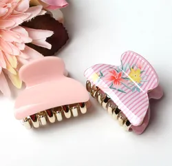 4cm Mini Hair Clip Set Flower Printing Hair Claws Acrylic Solid Hair Clips For Girl Hairpins Hair Accessories