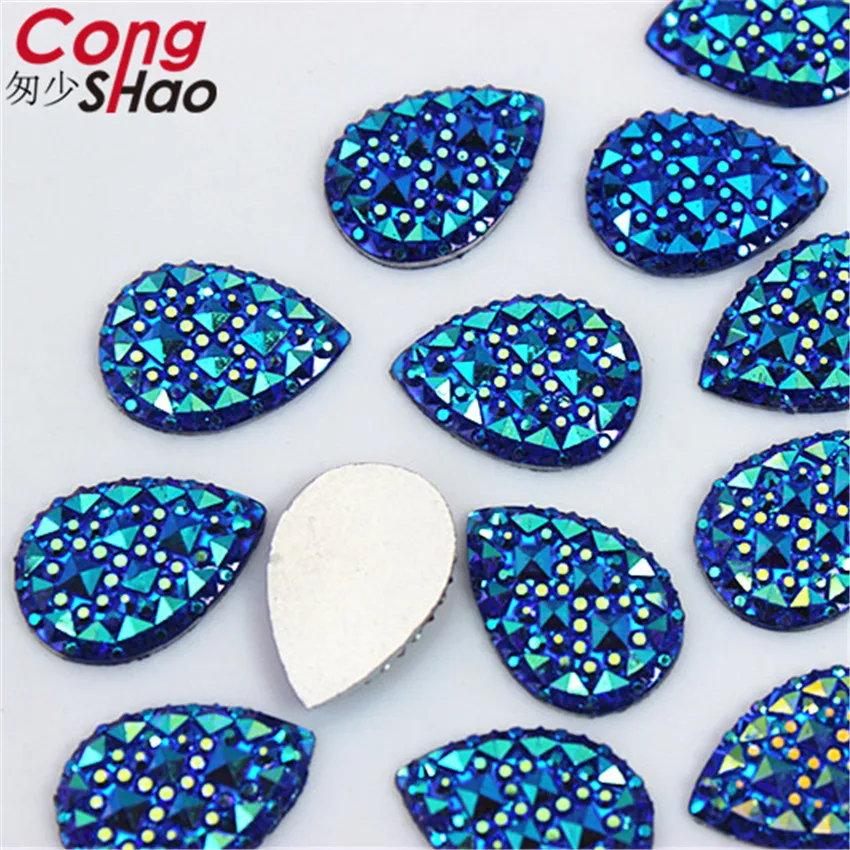 Cong Shao 100pcs 10*14/13*18mm AB Color Drop Stone And Crystals Flatback Resin Rhinestone Trim Wedding Dress Button Crafts YB31