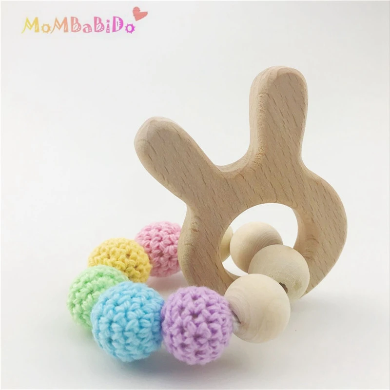 크리스마스 젖니 링, 아기 딸랑이 나무 Teether, 토끼 무지개 Teether, 아기 샤워 선물, 나무 장난감, 토끼 귀, 부활절 선물