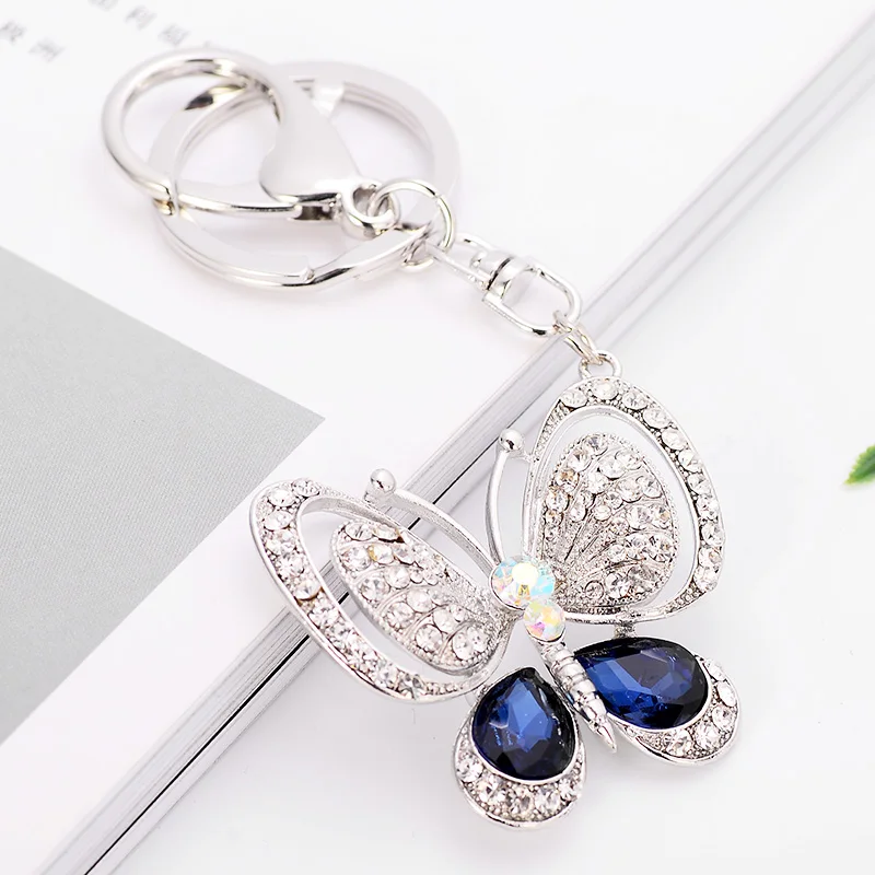 EASYA czerwony niebieski duży Rhinestone brelok z motylem Chaveiro śliczny modny kryształ owad wisiorek z amuletem akcesoria do torebek breloczek — zdjęcie 4