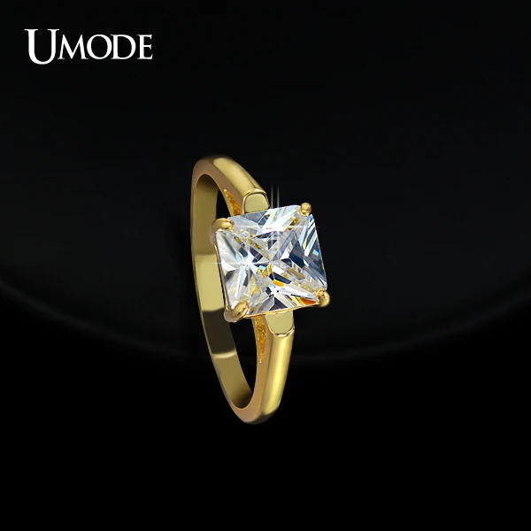 UMODE Yellow Gold Color 2.25ct Princess Cut Square Cubic Zirconia Engagement Rings For Women Wedding Rings Gifts UR0134A