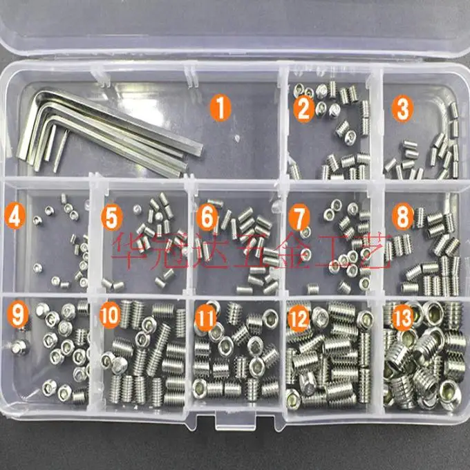 

240pcs304 stainless Head Hex Socket Fastening Screw flat headM3 M4 M5 M6 M8 Grub Nut Grub Screw Assortment Plastic Box49