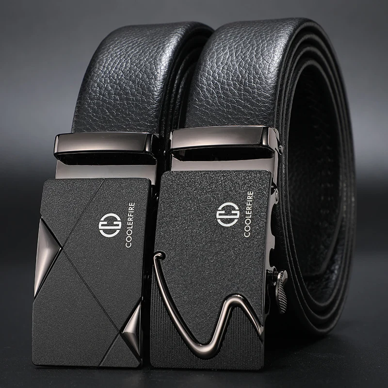 Fashion Brand Automatic Buckle Belt Men's Belt Retro Trend Belt Black PU Leather 3.5 cm Wide ZD091