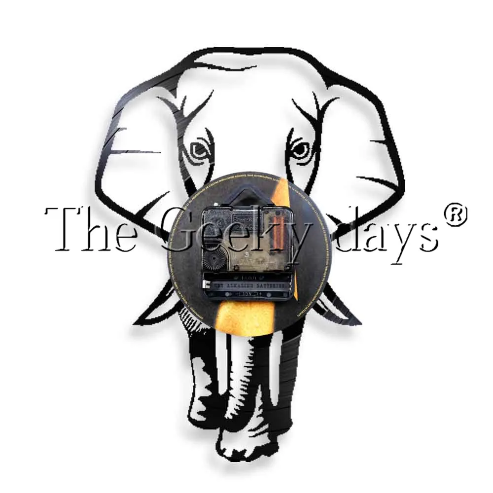 Imagem -05 - Elefante Bonito Animais Selvagens Africanos Vinil Registro Relógio de Parede Mamífero Animal Led Pendurado Luz Relógio Parede Iluminação Decotativa