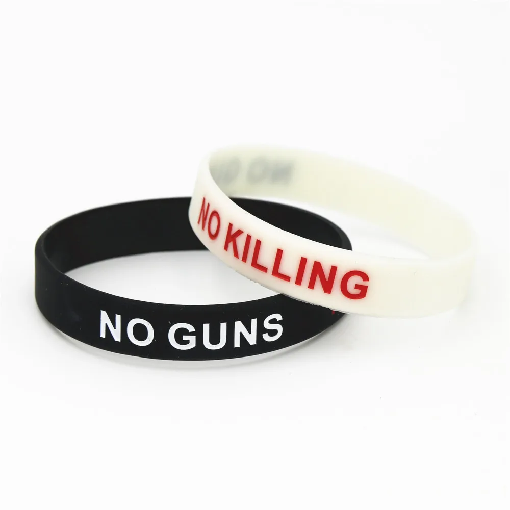 

50PCS NO GUNS NO KILLING Silicone Wristbands Mourning Shooting Accident Against Guns Rubber Bracelets&Bangles Adult Gifts SH187