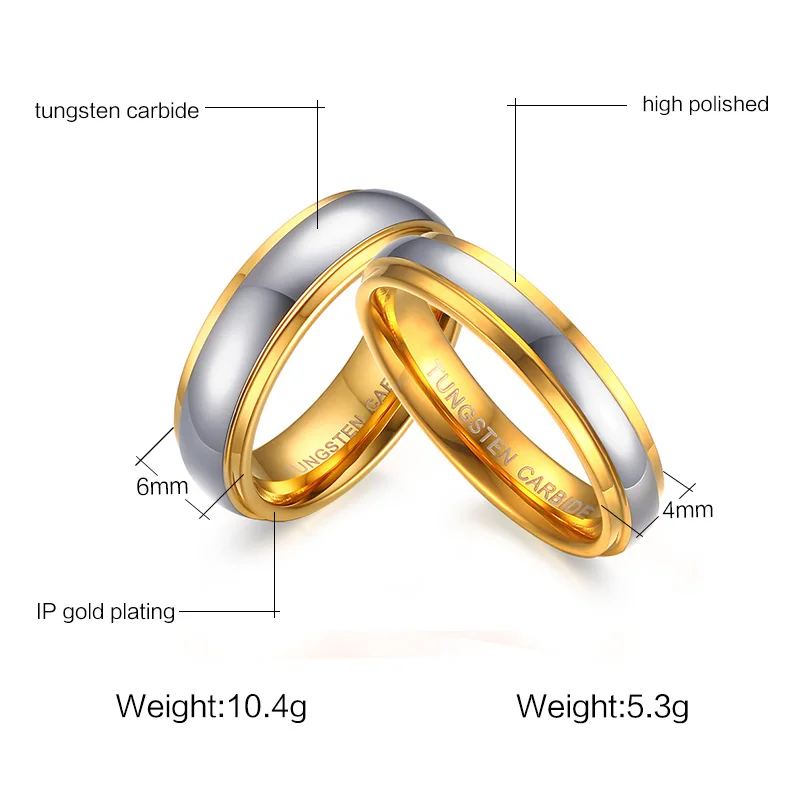 Vnox Jewelry His & Her\'s Polishing Center Step Edge Tungsten Carbide Wedding Band Ring for Woman Men 6MM/4MM Price for 1Pce