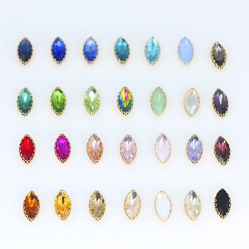 5x10 7x15 mm Horse Eye Colorful Crystal Sew On Rhinestone Crystal Glass Leaf Sew On Gold Lace Claw Rhinestone For Wedding Dress