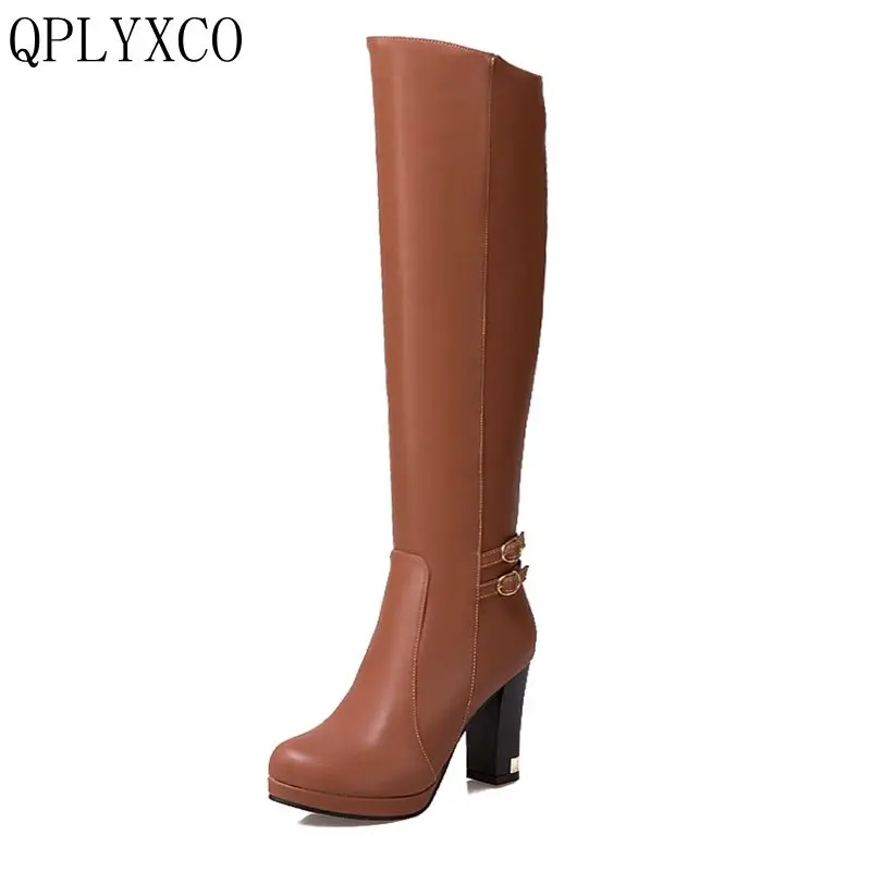 QPLYXCO 2017 New Big Size 34-43 Winter style warm high heels Boots shoes Women\'s knee high Boots High quality 3332
