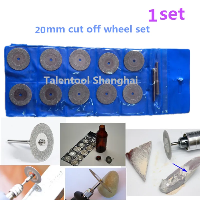 

Talentool 10pcs/set 20mm Diamond Coated Cutting Wheel Rotary Blade Cut-off Disc Blades