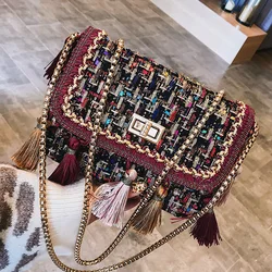 Bohemian Colored Tassel Handbag Women Brand Design Exquisite Chain Shoulder Bags 2018 Ladies Wool Messenger Bag Bolsa Feminina