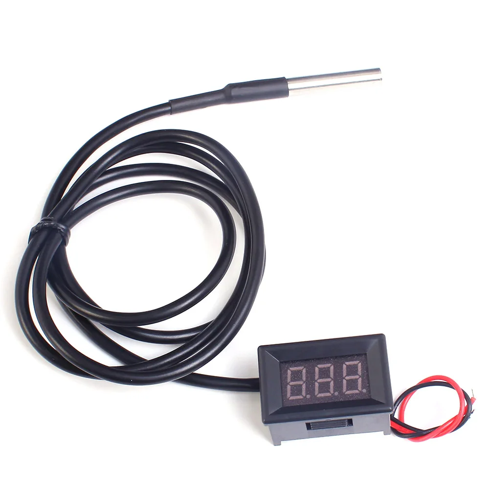 Digital DS18B20 Thermometer Waterproof Temperature Sensor Meter IC Tester LED Display DC4-28V -50~125 Celsius 0.36 Inch Red Blue