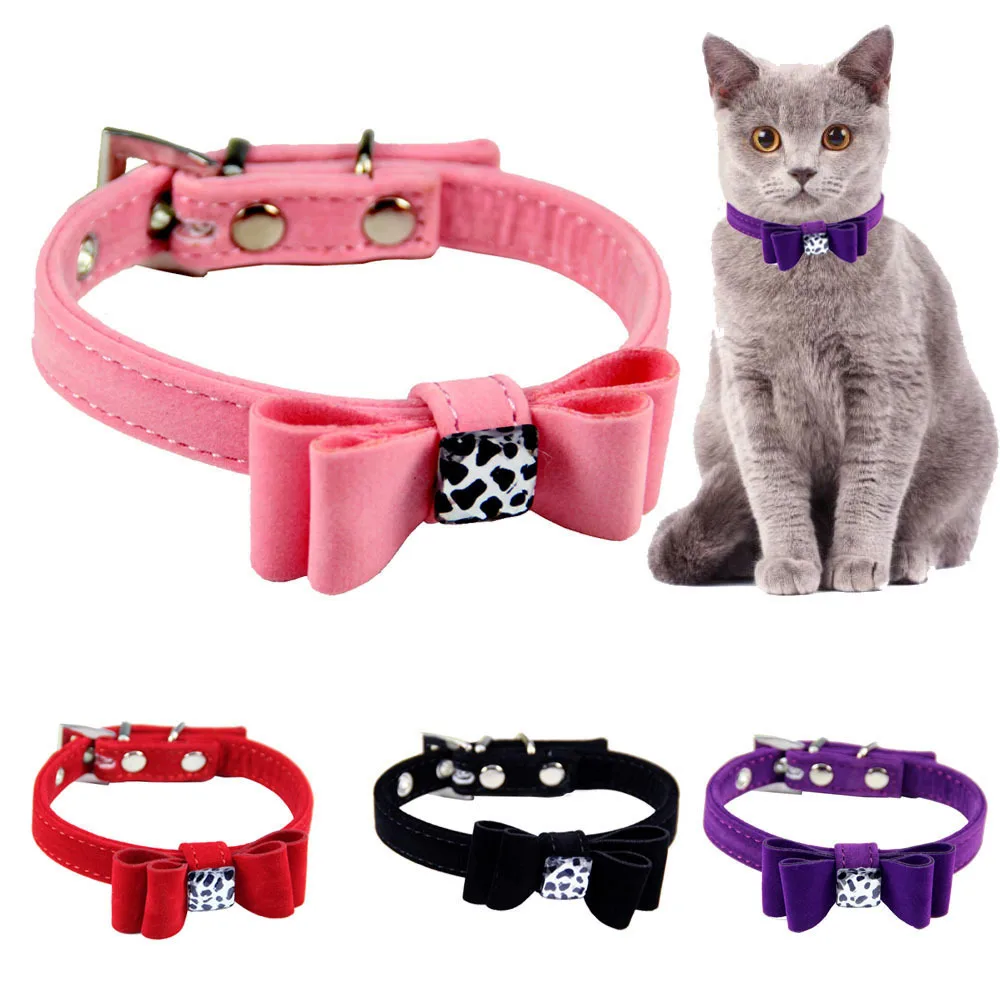 new design dog collar flocking cloth material pet collars with butterfly bow decoration lady puppy dog collar pet supplies