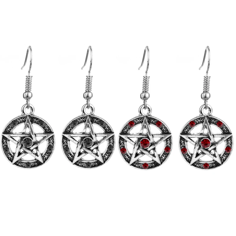 Fashion Jewelry Supernatural Pentagram Pendant Earrings Red Black Crystal Dangle Earrings For Women Fashion Drop Jewelry Gifts