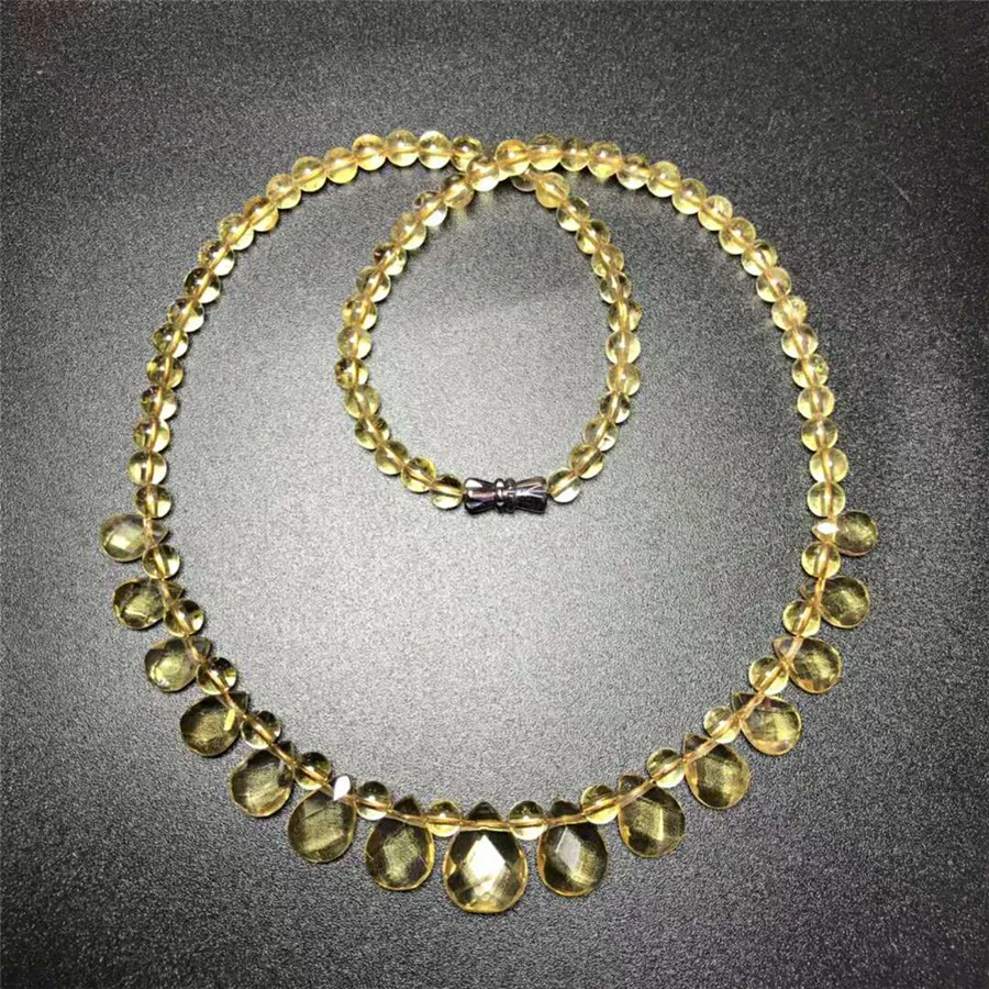 Natural Yellow Citrine Quartz Necklace Women Clear Water Drop Beads Citrine 10mm Water Drop Pendant Long Chain Necklace AAAAA