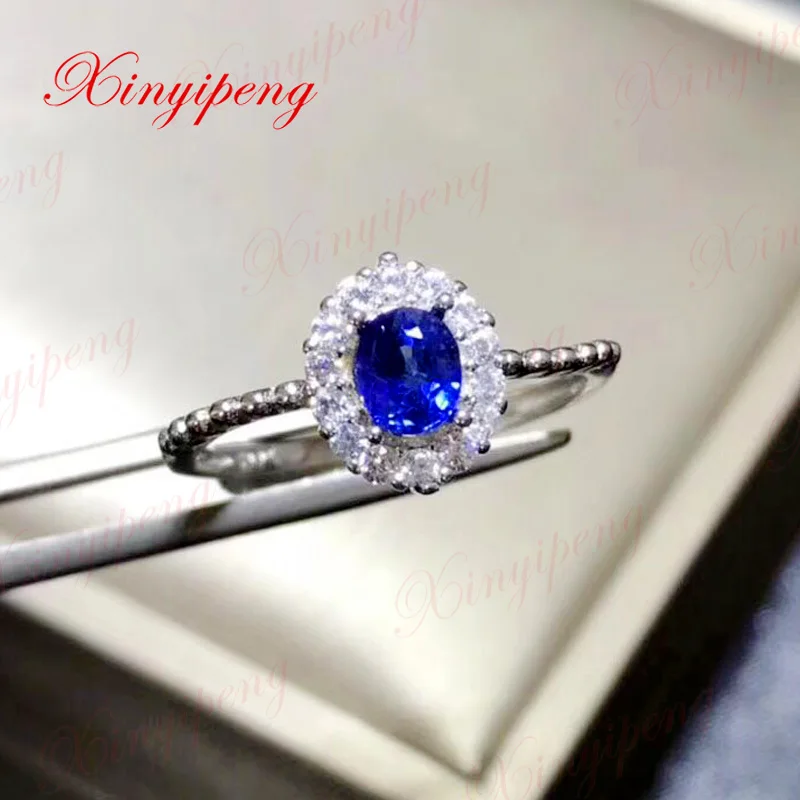 

Xin yi peng 925 silver inlaid natural sapphire ring woman ring classic generous anniversary gift