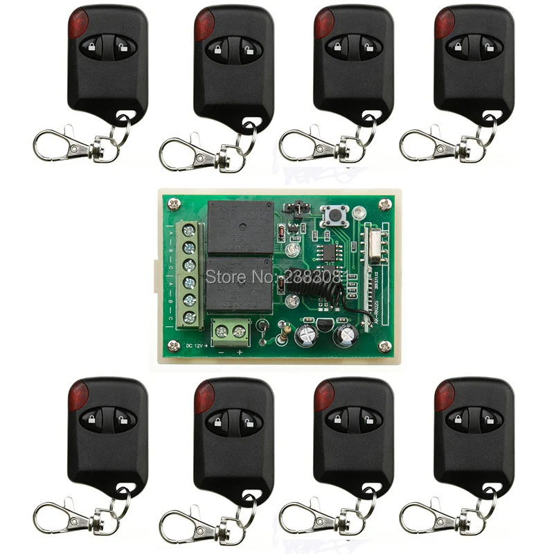 

Hot Sales DC 12V 10A 2CH 315MHz/433MHZ Wireless RF Remote Control Switch teleswitch 8* cat eye Transmitter+ 1*Receiver