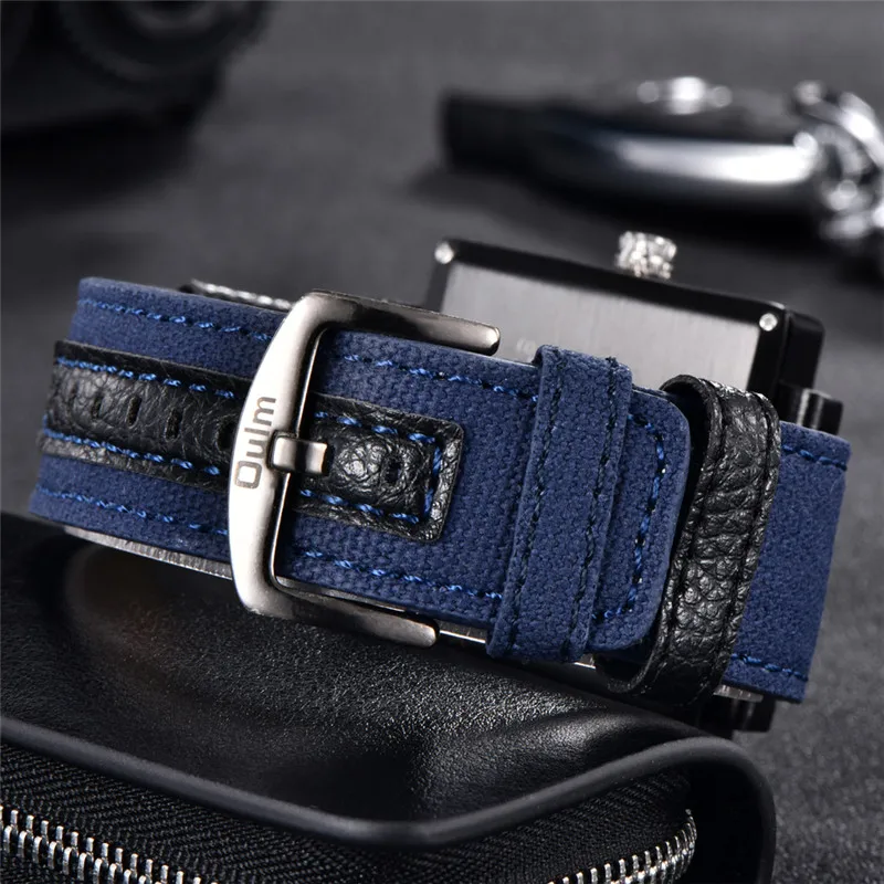 Oulm Watch Luxury Brand Man Fabric Srap Quartz-Watch Clock Male Multiple Time Zones Square Sports Watches erkek kol saati