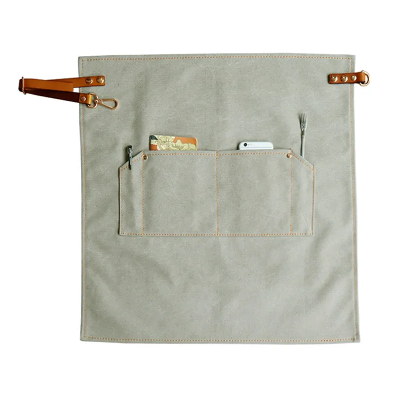 Half Length Canvas Waist Apron Leather Strap Barista Bartender Baker Uniform Painter Florist Carpenter Gardener Work Wear K34