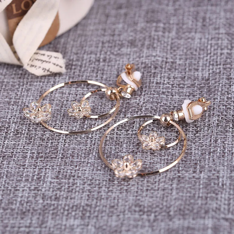 JIOFREE New Arrive Gold Color Long Hollow Big Round zircon clip on Earrings non pierced For Women Accessories Jewelry