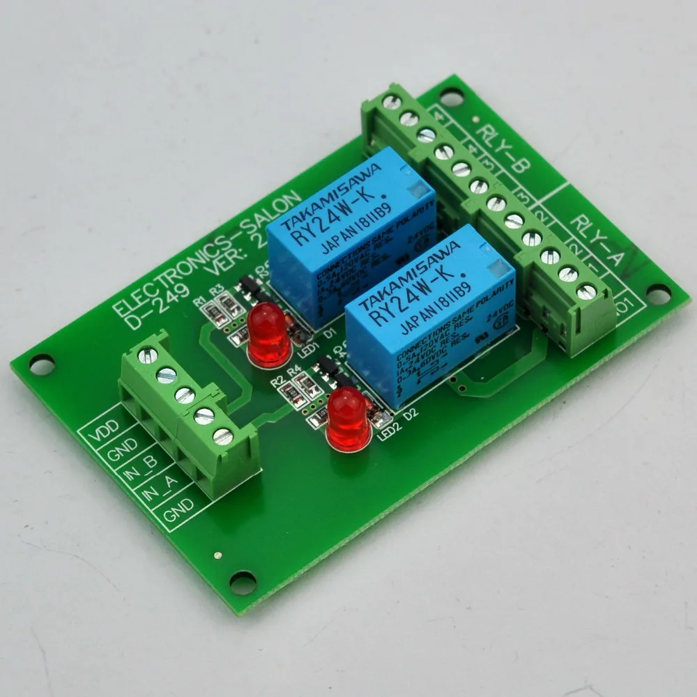 Electronics-Salon 2 DPDT Signal Relay Module Board, DC 24V Version, for Arduino Raspberry-Pi 8051 PIC.