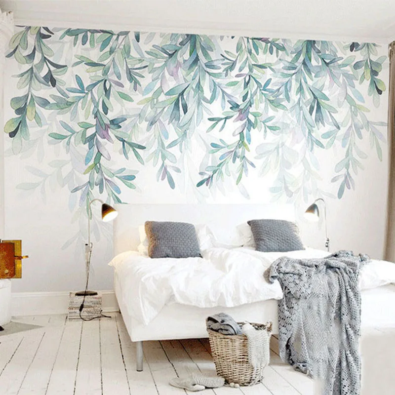 

Custom Photo Wallpaper Modern Green Leaves Watercolor Nordic Style Mural Wall Paper Living Room TV Bedroom Backdrop Home Decor