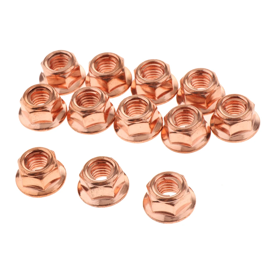 Set of 12 Copper Exhaust Stud Nuts Lock Nut 8mm Exhaust Manifold A1201420072 for BMW 3 Series E30