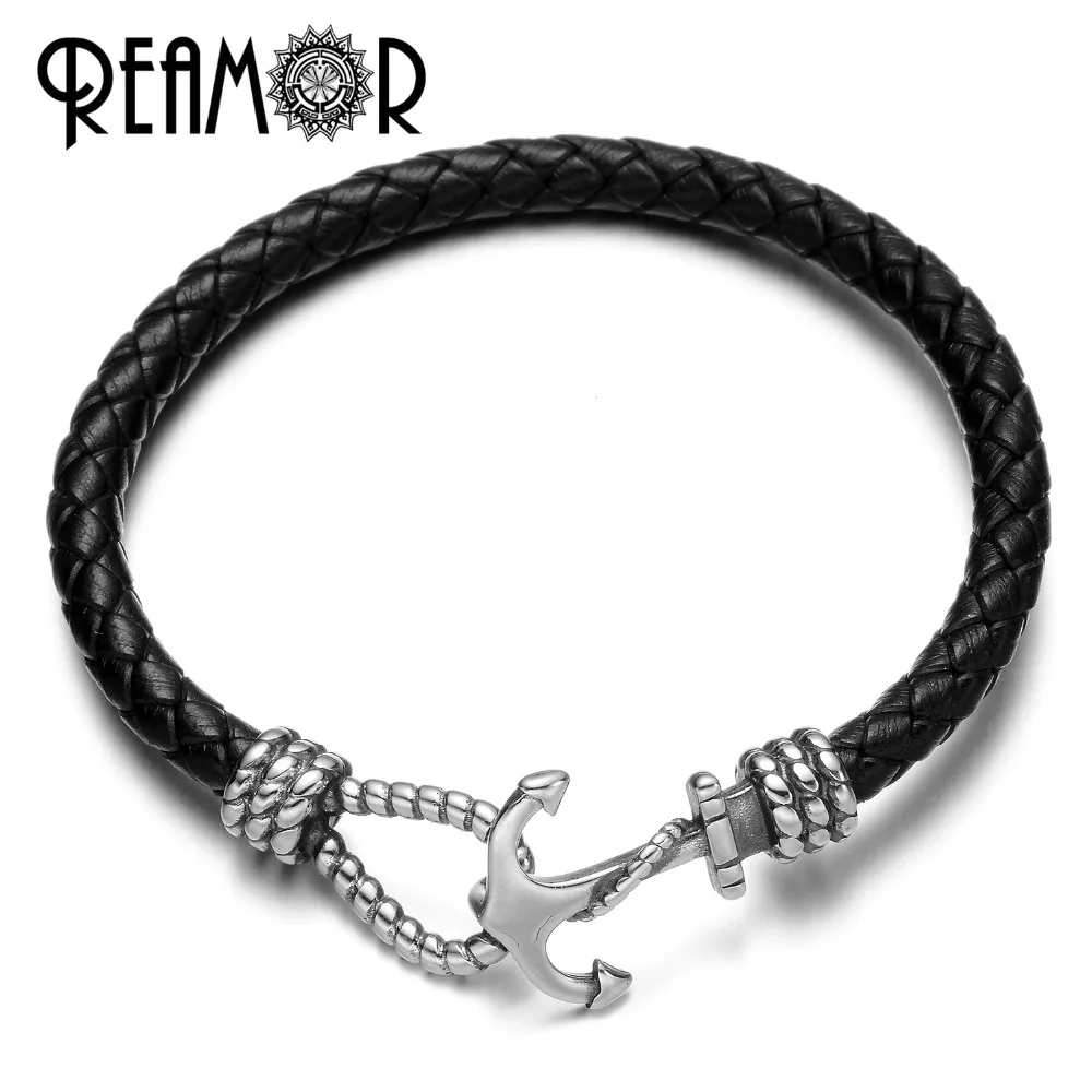 REAMOR 5mm Hole Size 316L Stainless steel Anchor Clasp Hook Connector For Round Leather Cord Men Women Bracelet Jewelry Findings