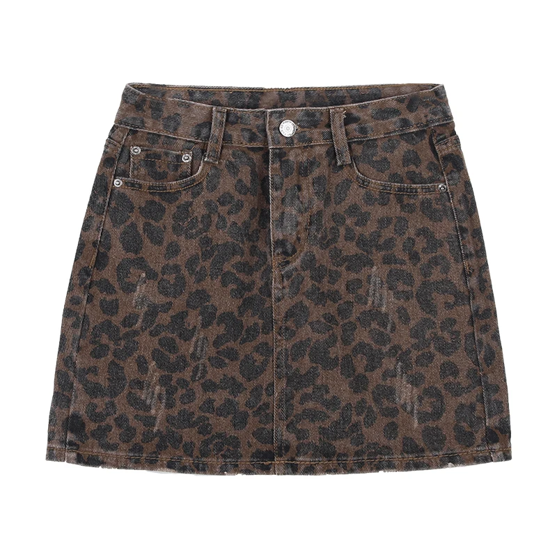 Sexy Leopard Print Denim Skirt Women Summer Bodycon High Waist Pencil Skirt Streetwear Women Fashion Casual Mini Skirt Faldas