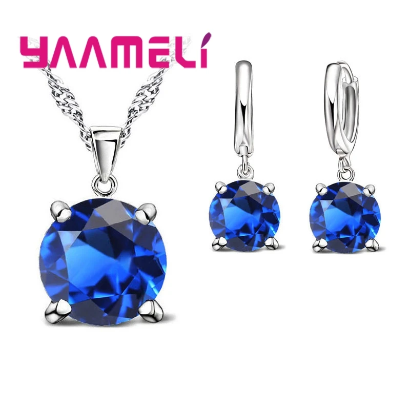 Wholesale Price 925 Sterling Silver Single Crystals Four Claws Pendant Necklace With Earrings Jewelry Sets For Women