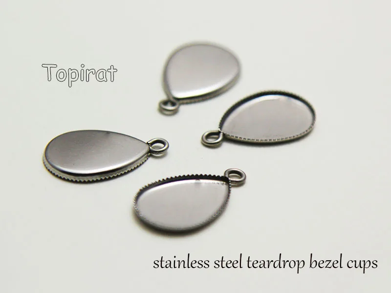 

50pcs/lot Stainless Steel Bezel Cups Pendant Tray Setting 18x25mm Teardrop Cabochon Blank Base DIY Jewelry Making Accessories