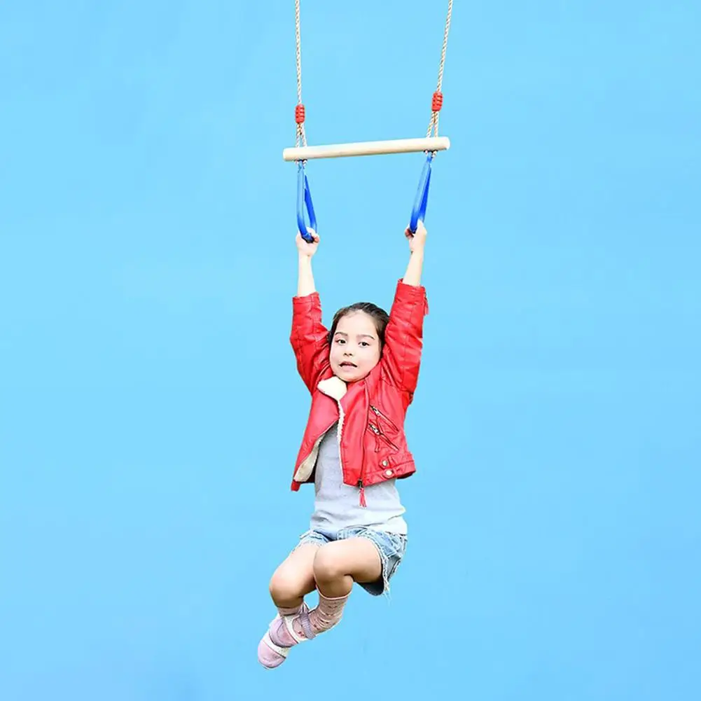 Children Trapeze Swing Bar With Rings Wooden Playset With Plastic Rings Gym Rings For Kids Children Adult Fitness Ring