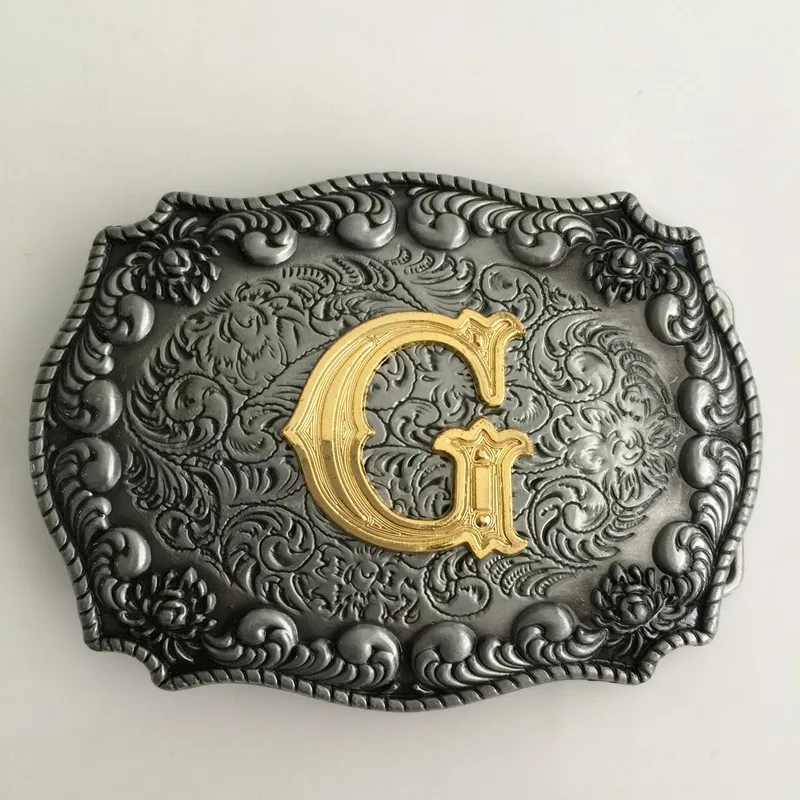 17 Different Style Western Men\'s Golden Initial Letter Belt Buckle A B C D E G H J K L M P R S T U W For 4cm/1.58in Wideth Belt