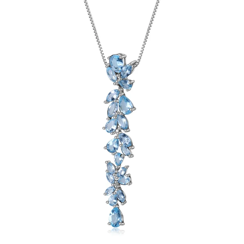 GEM'S BALLET 14.33Ct Natural Sky Blue Topaz Real 925 Sterling Sliver Leaves Pendant Necklace For Women Engagement Fine Jewelry