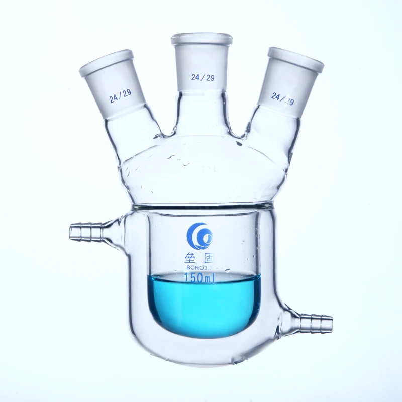 Three-necks jacket reaction bottle Thick wall borosilicate glass flask Jacketed Pilot Plant Reactors Laboratory Reactor