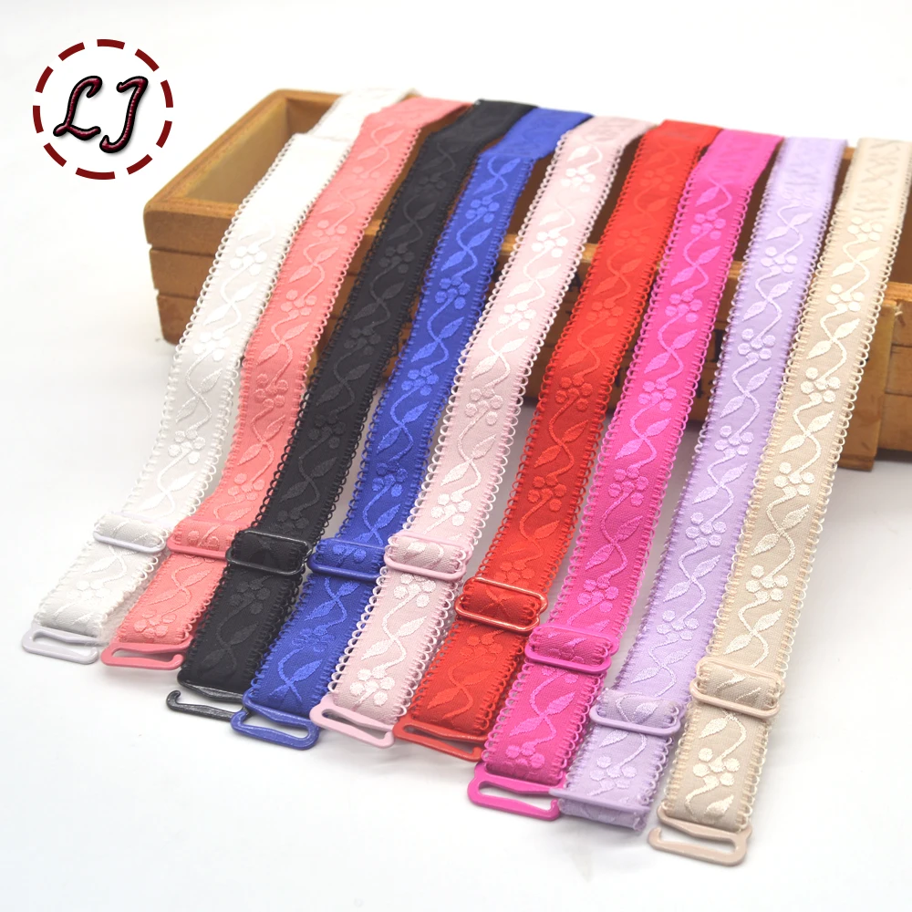 1 pair 15mm width Metal Buckle Bra Straps Women's colorful Silicone Bra Straps lace side Adjustable Baldric Intimates Accessory