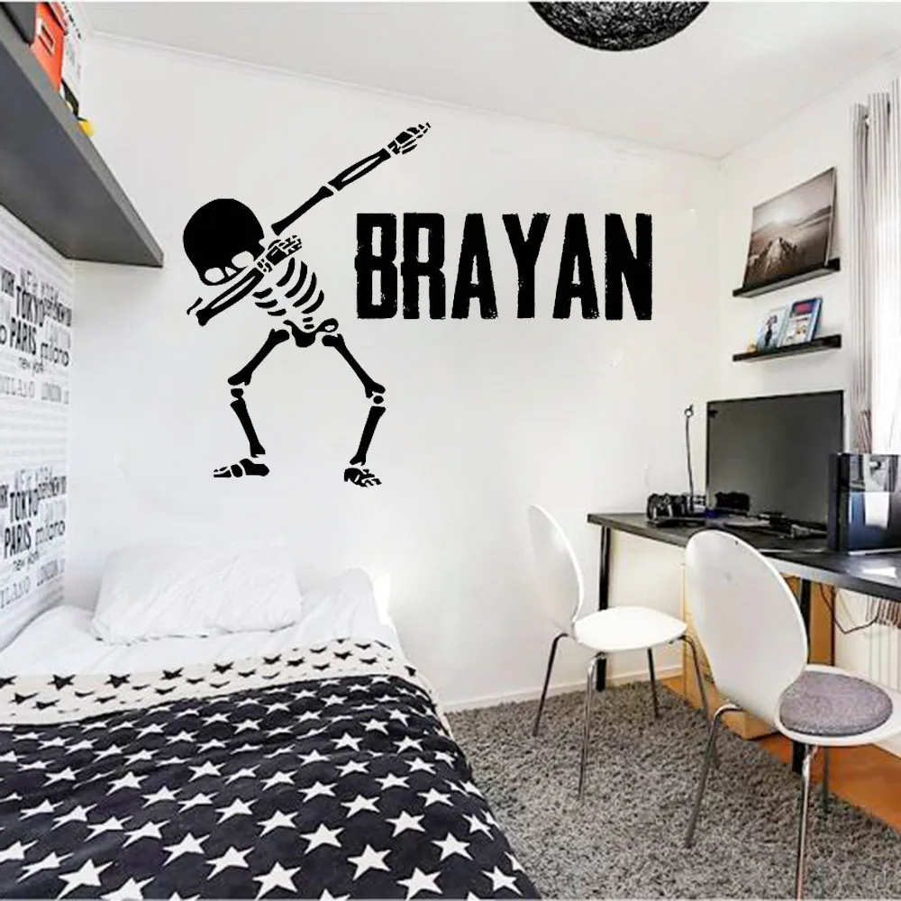 Skeleton Personalised Wall Decor Game Vinyl Wall Sricker Room Decorative Swag Home Decors Boys Girls Teen Custom Name B513