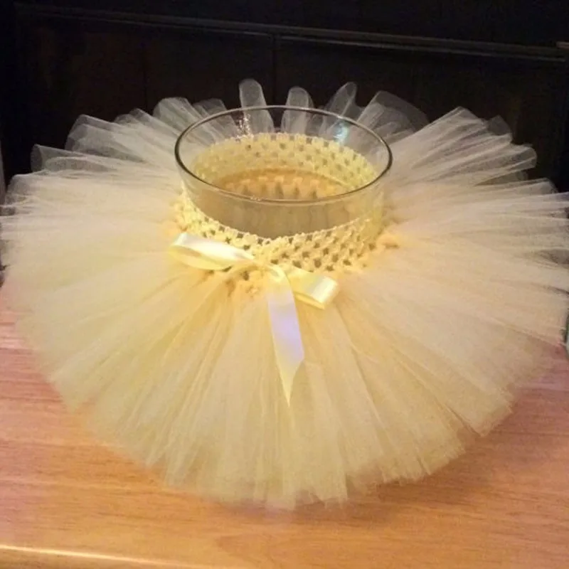 女の赤ちゃんのためのかぎ針編みのチュチュスカート,無地,手作り,ふわふわ,リボン付きチュール,誕生日パーティー