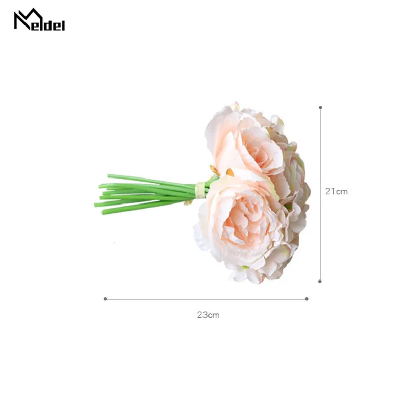 Meldel Bridal Pernikahan Bouquet Buatan Sutra Mawar Peony 7 Kepala Bunga Pink Buket Pengiring Pengantin DIY Pesta Prom Pernikahan Persediaan