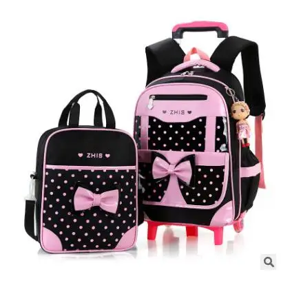 School Trolley backpack bag for girls school bag with wheels for girls kid's Rolling luggage Bags wheeled Backpacks for Girls