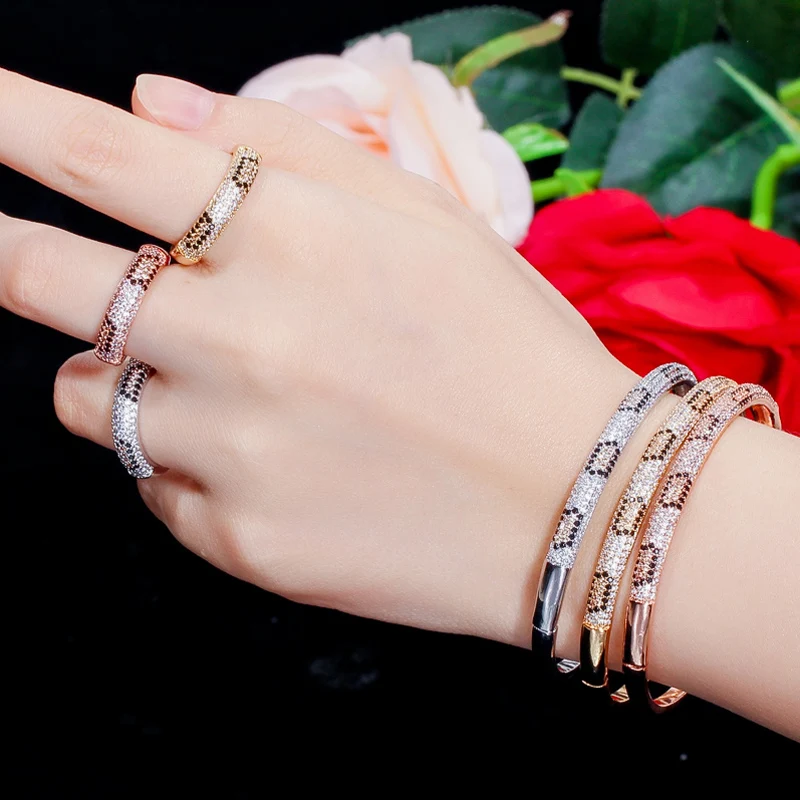 ThreeGraces projektant mody CZ kamień żółty Glod kolor okrągły otwarte mankietów bransoletki i Bangles pierścionki zestawy biżuterii dla kobiet JS262 — zdjęcie 3