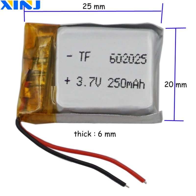 XINJ 10pcs 3.7V 250mAh Rechargeable Li-Polymer Li Lithium Battery Lipo 602025 For Glasses Headphones Speaker Smart Watch DVR DVC