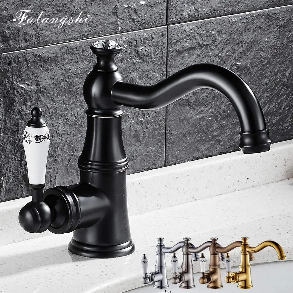 Torneira da Bacia de Bronze Preto Quente e Fria do Banheiro Lavatório Torneira Ouro Vessel Sink Mixer Faucet Swivel Cerâmica Lidar com Wb1068