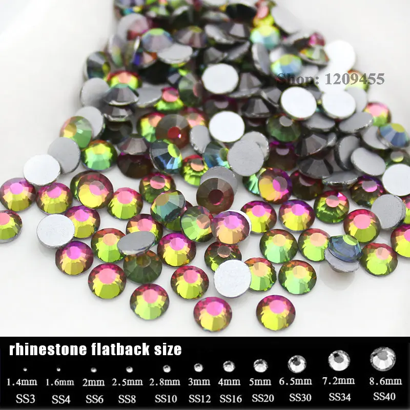 SS4-SS30 Rainbow (1.5-6.5mm) Flat Back Nail Art decorations Stone Non HotFix Glue on Rhinestones for garment jewelry