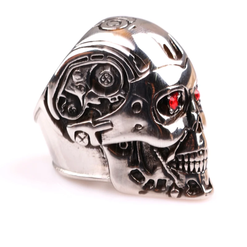 Terminator Skull Ring Men Red Crystal Eyes Decoration Skull Rings Men Locomotive Punk Style Accessories Gifts