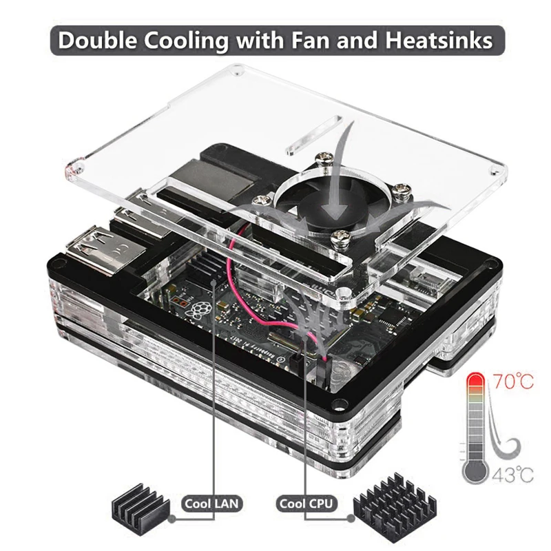 Aokin For Raspberry Pi 4 Case 9 Layer Acrylic Cover Shell Box With Cooling Fan Heat Sink For Raspberry Pi 3 Model B Plus Hot