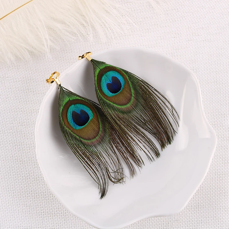 Fashion Lithe Long Real Feather Earrings Without Piercing Clip On Earrings for Women Earring Wholesale Jewelry 2018 Bijoux