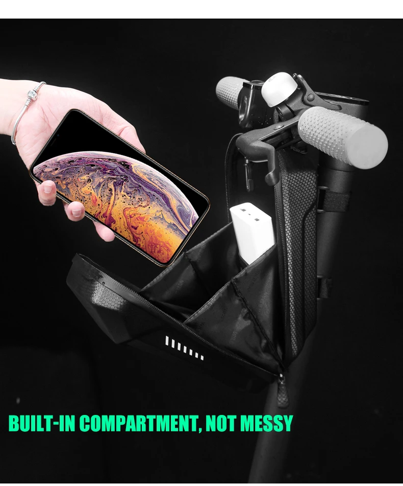 WILD MAN ES8 Bicycle Scooter Handlebar Stem Bag PU EVA Hard Shell Zipper Storage Reflective Trim Hook and Loop Strap Front Bag